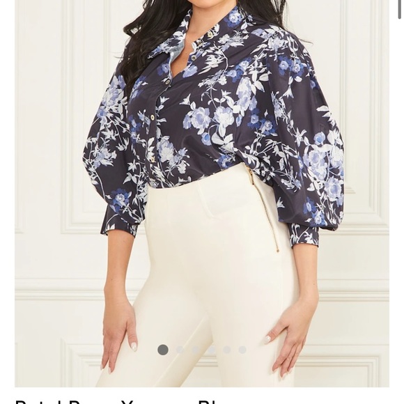 Marciano Floral 🌺 Pattern Silk Blouse with Balloon Sleeves - Size S - Picture 2 of 10